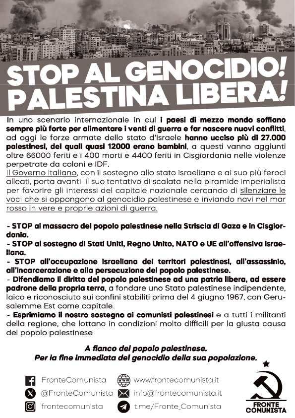 Stop al genocidio! Palestina libera!